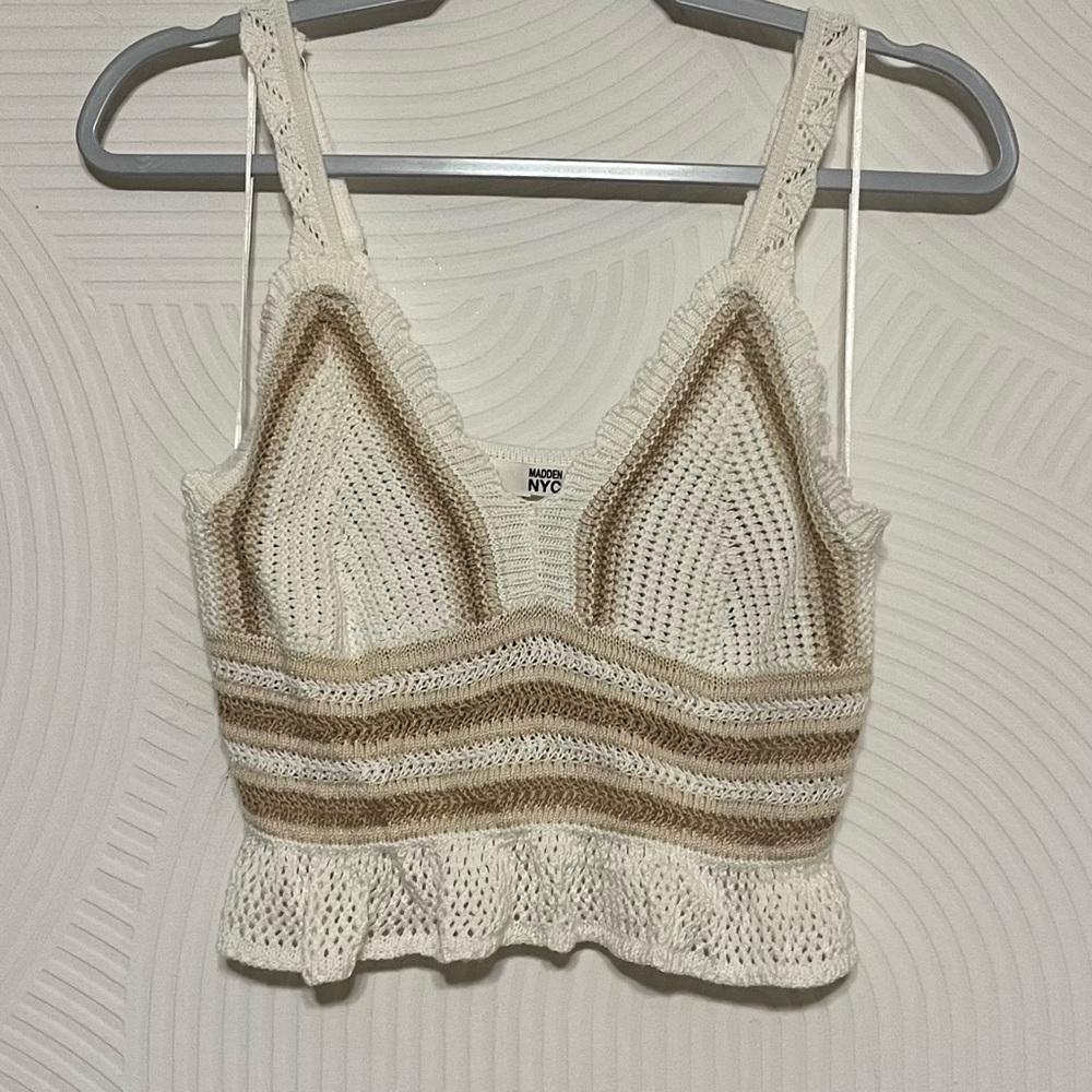 Ivory and Beige Knit Crop Top